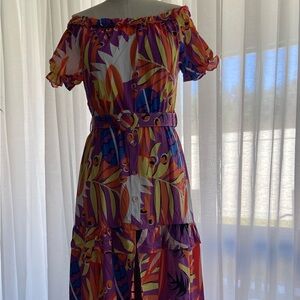 Colorful Off-Shoulder Midi Dress